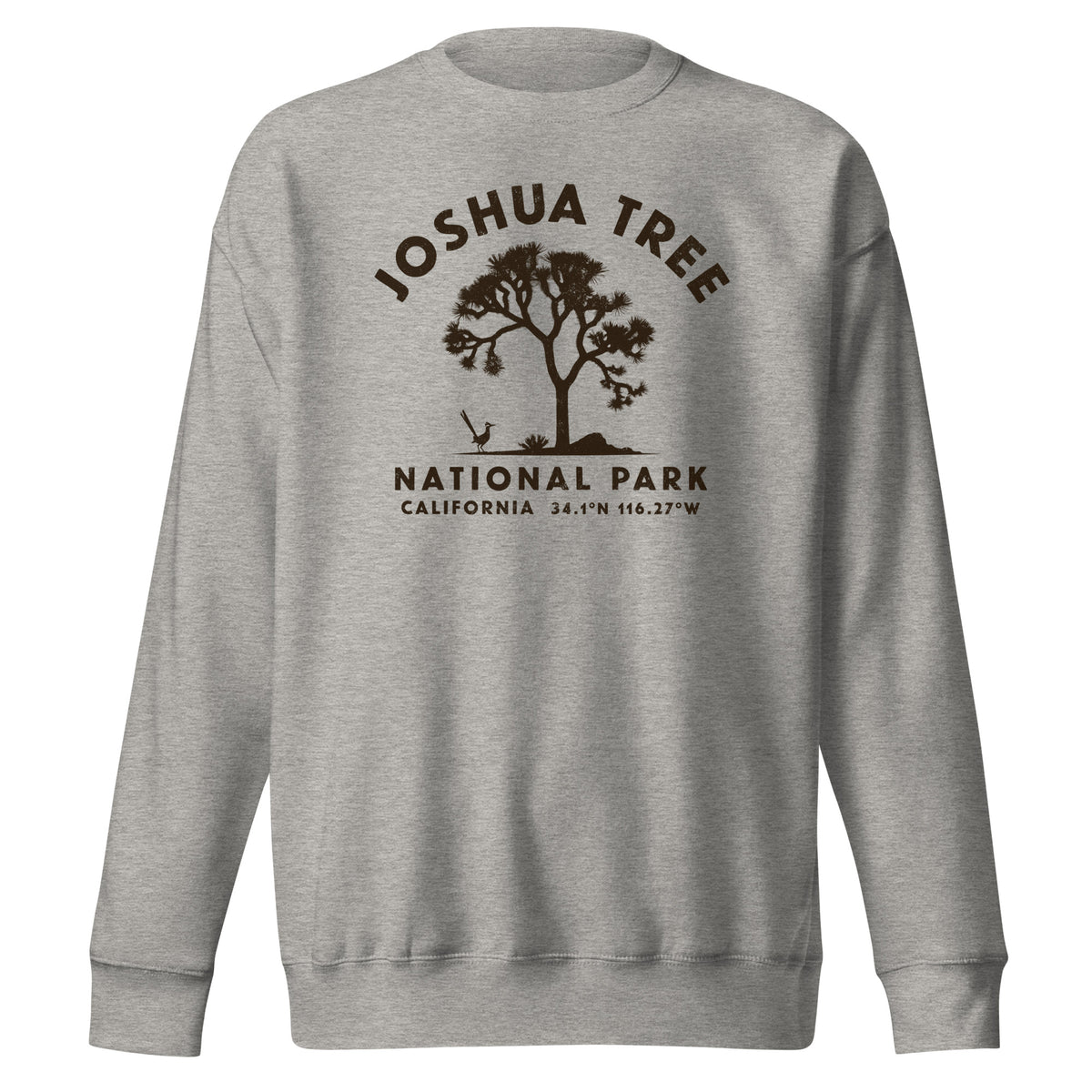 Joshua tree and a desert bird in classic national park styling, printed on a SodaPop Cool crew sweatshirt.