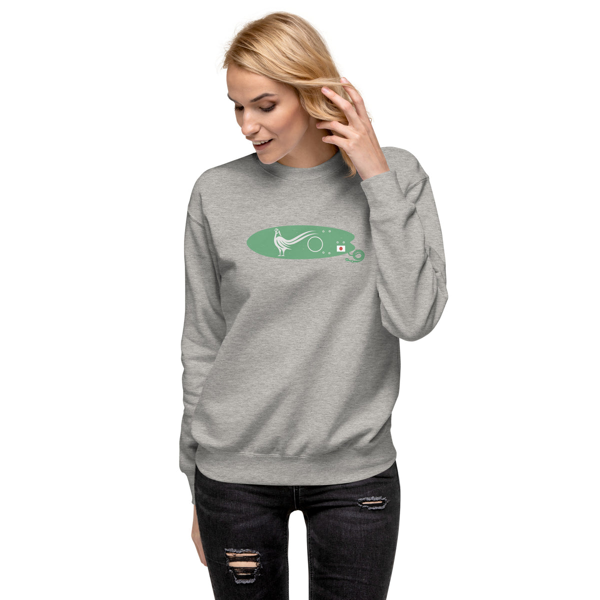 Green Pheasant Surf Company Japan vintage graphic, printed on a SodaPop Cool crew sweatshirt.