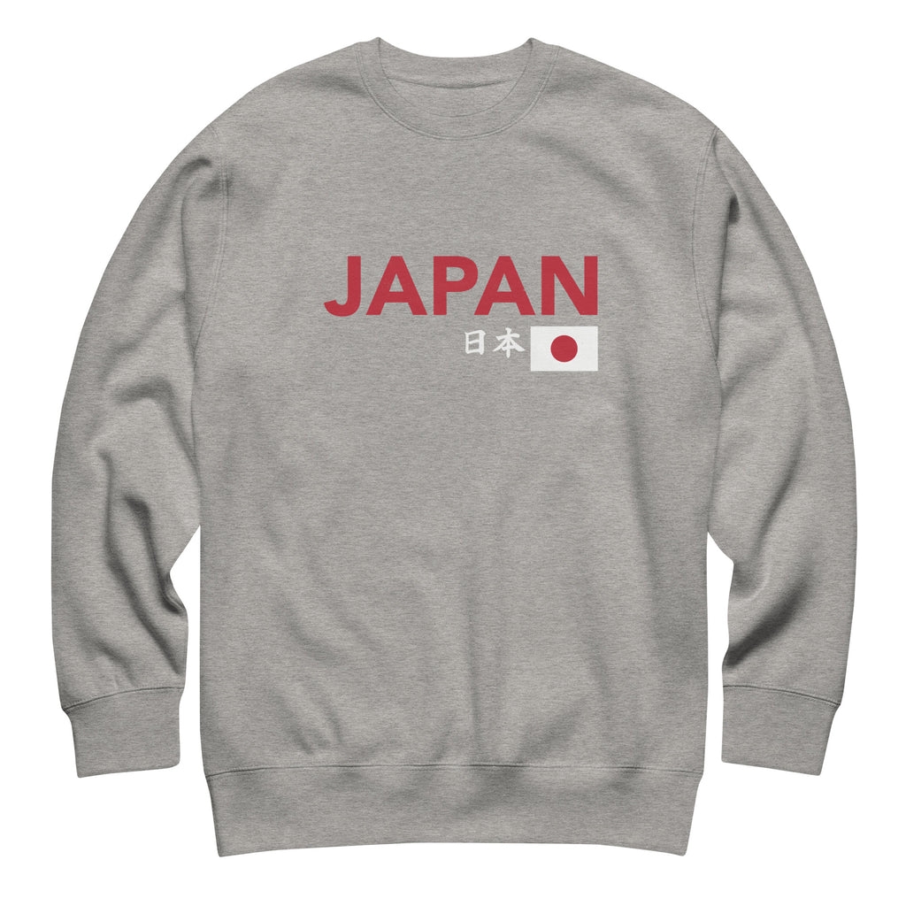 Japanese flag with "Japan" in both Japanese and English classic type, printed on a SodaPop Cool crew sweatshirt.