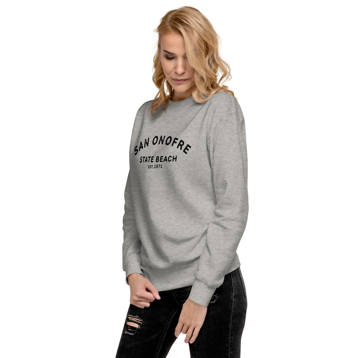 San Onofre Beach California vintage graphic, printed on a SodaPop Cool crew sweatshirt.