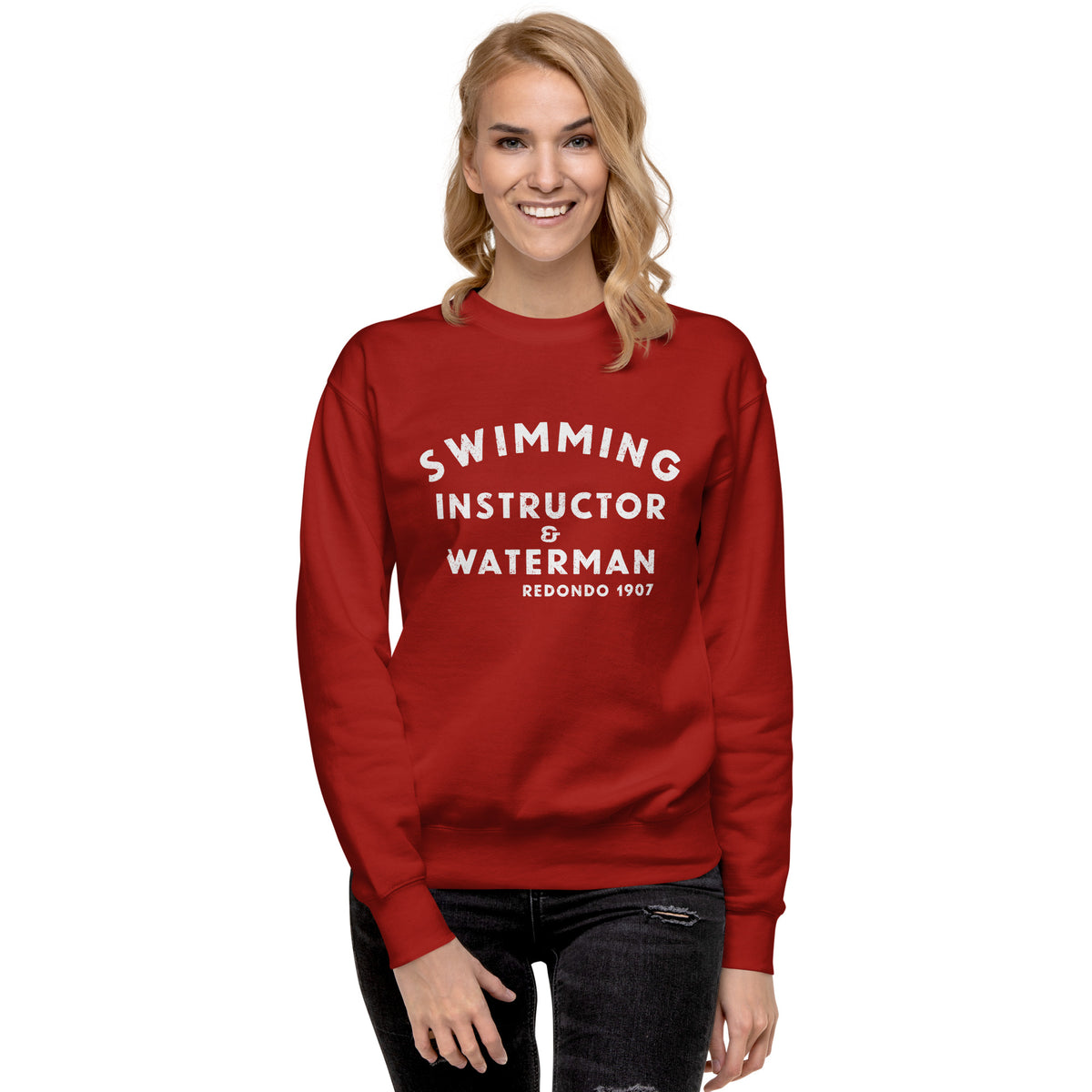 Swimming Instructor & Waterman California vintage graphic, printed on a SodaPop Cool crew sweatshirt.