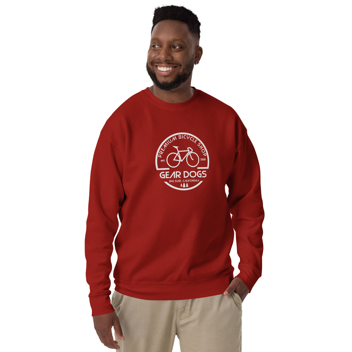 Gear Dogs Bike Shop Big Sur vintage graphic, printed on a SodaPop Cool crew sweatshirt.