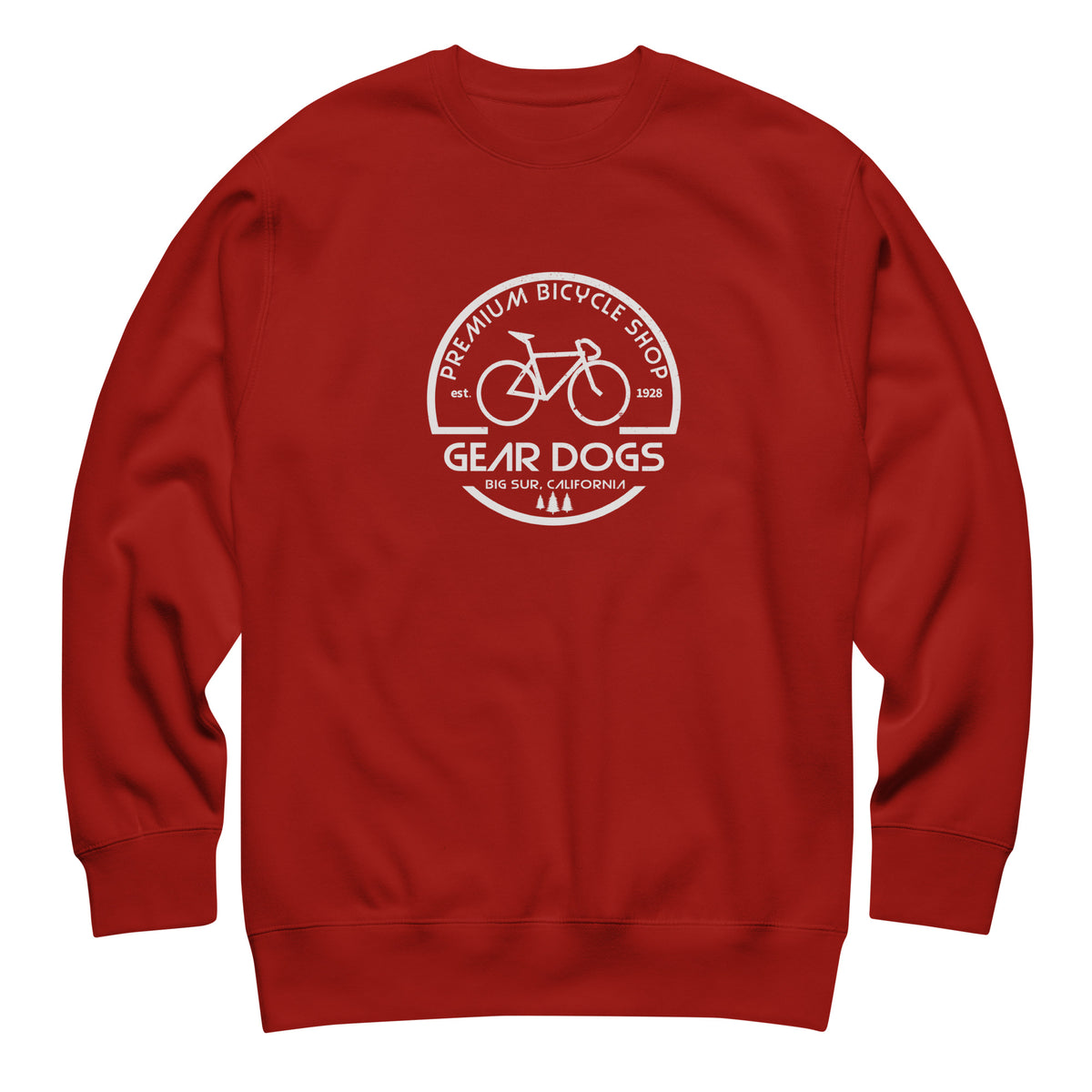 Gear Dogs Bike Shop Big Sur vintage graphic, printed on a SodaPop Cool crew sweatshirt.