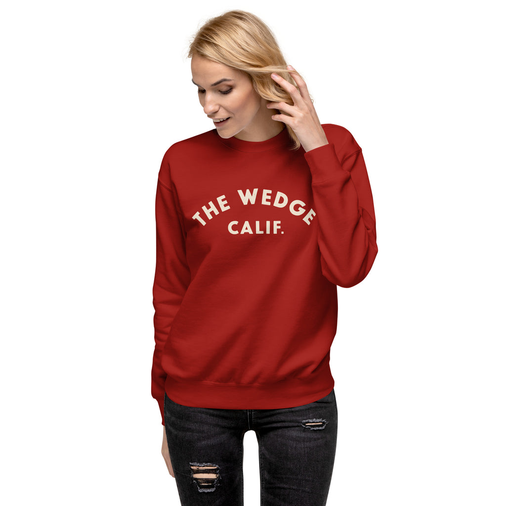 "The Wedge" in classic California surf lettering, printed on a SodaPop Cool crew sweatshirt.