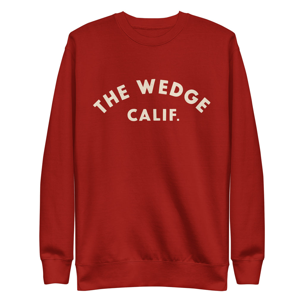 "The Wedge" in classic California surf lettering, printed on a SodaPop Cool crew sweatshirt.