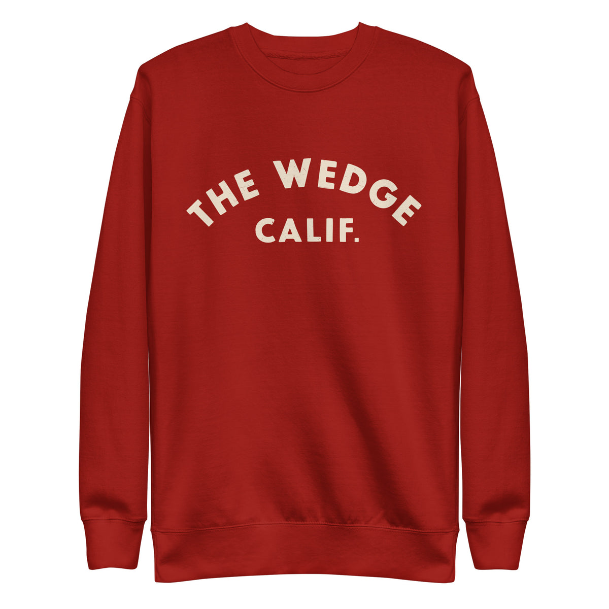 "The Wedge" in classic California surf lettering, printed on a SodaPop Cool crew sweatshirt.