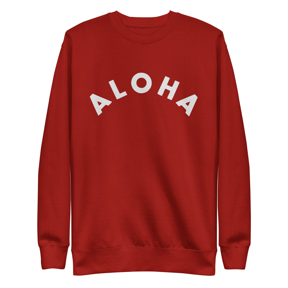"Aloha" in clean vintage Hawaiian lettering, printed on a SodaPop Cool crew sweatshirt.