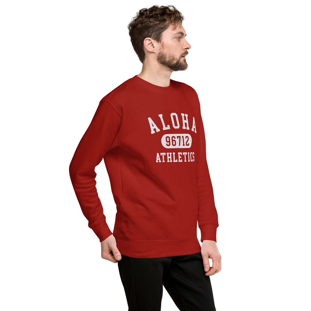 Aloha Hawaii Athletics 96712 vintage graphic, printed on a SodaPop Cool crew sweatshirt.