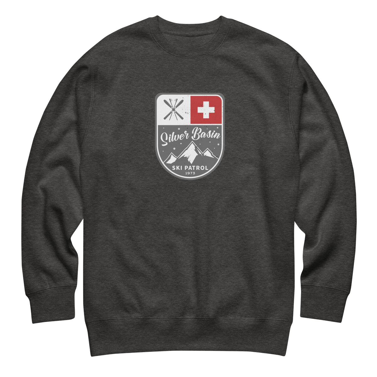 Silver Basin Ski California vintage graphic, printed on a SodaPop Cool crew sweatshirt.