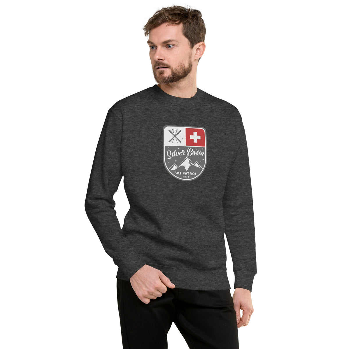 Silver Basin Ski California vintage graphic, printed on a SodaPop Cool crew sweatshirt.