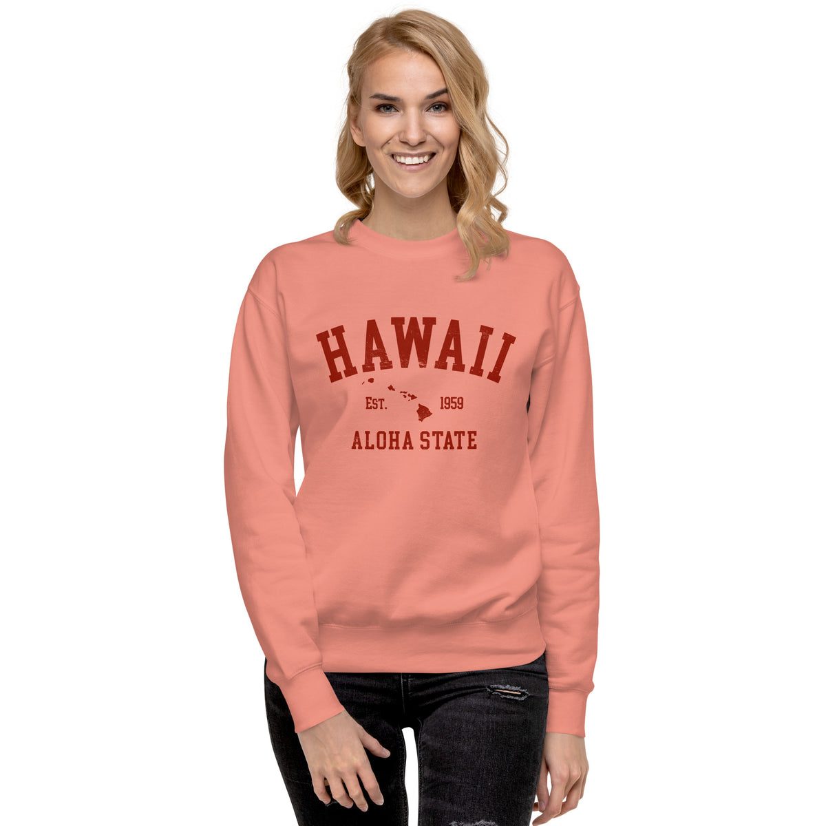 Aloha State of Hawaii vintage graphic, printed on a SodaPop Cool crew sweatshirt.