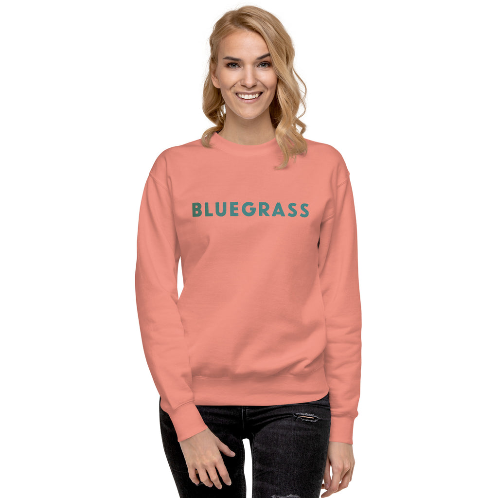 Bluegrass vintage graphic, printed on a SodaPop Cool crew sweatshirt.