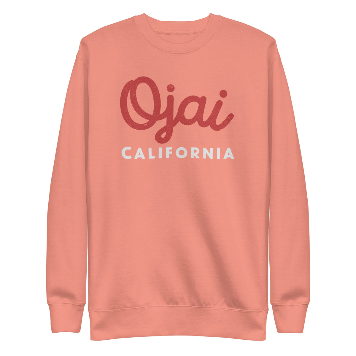 "Ojai California" in classic vintage lettering, printed on a SodaPop Cool crew sweatshirt.