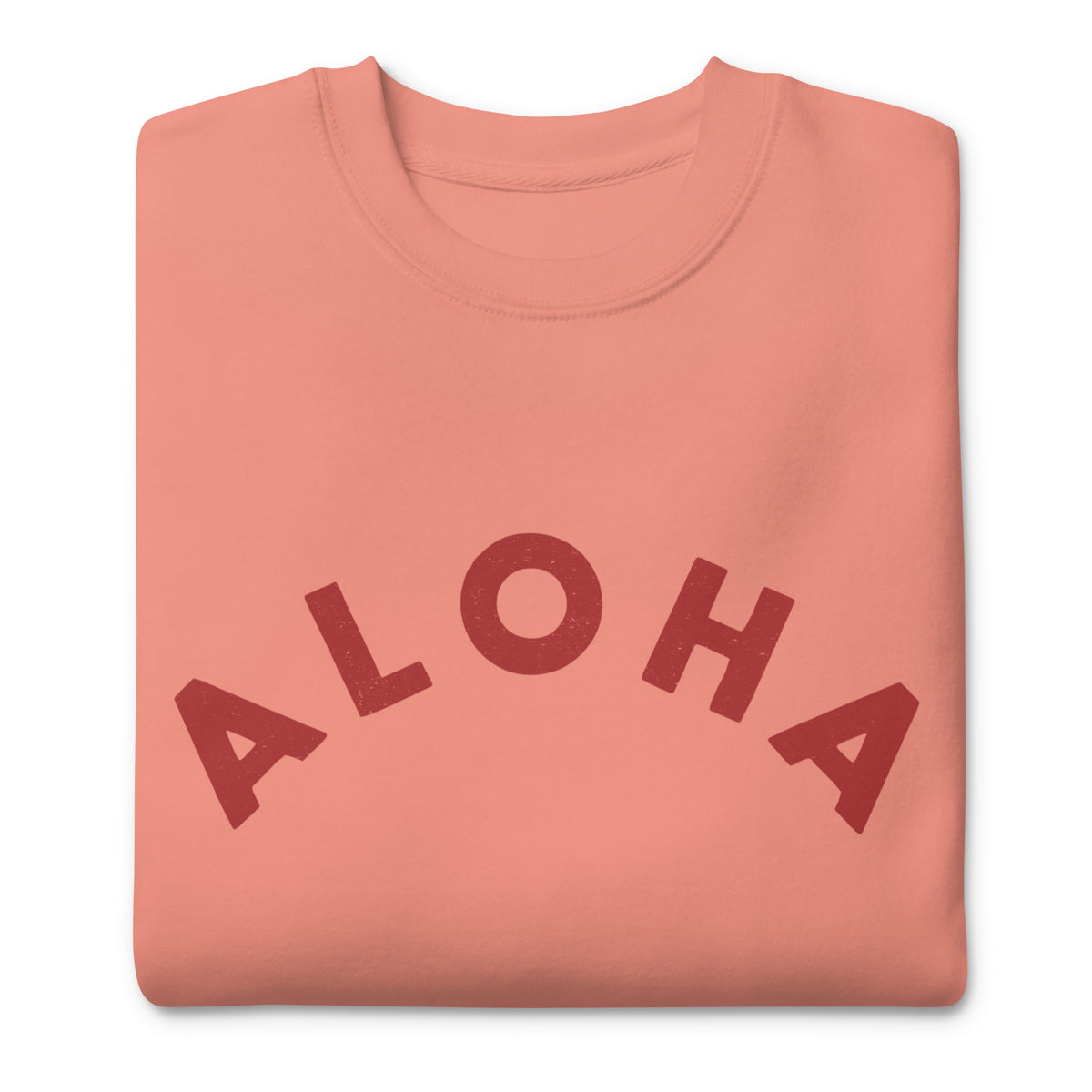 "Aloha" in clean vintage Hawaiian lettering, printed on a SodaPop Cool crew sweatshirt.