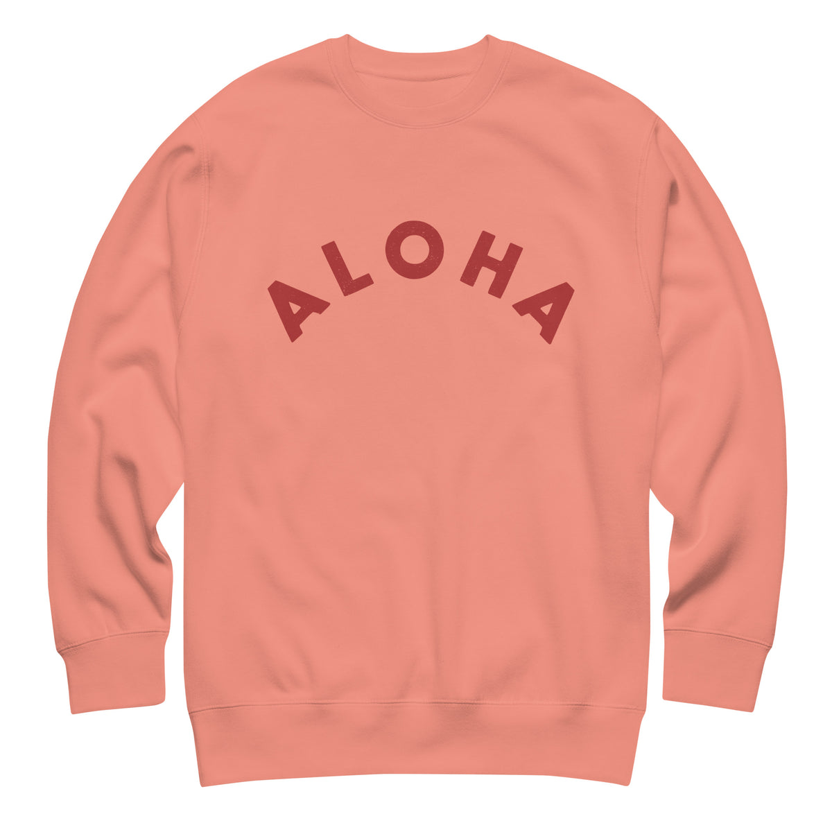 "Aloha" in clean vintage Hawaiian lettering, printed on a SodaPop Cool crew sweatshirt.