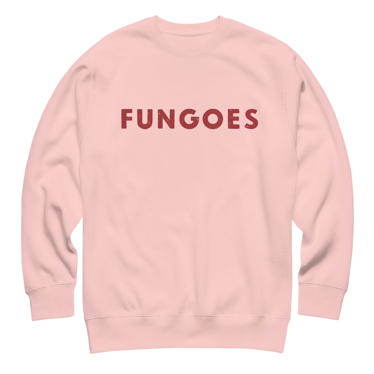 "Fungoes" in simple vintage baseball lettering, printed on a SodaPop Cool crew sweatshirt.