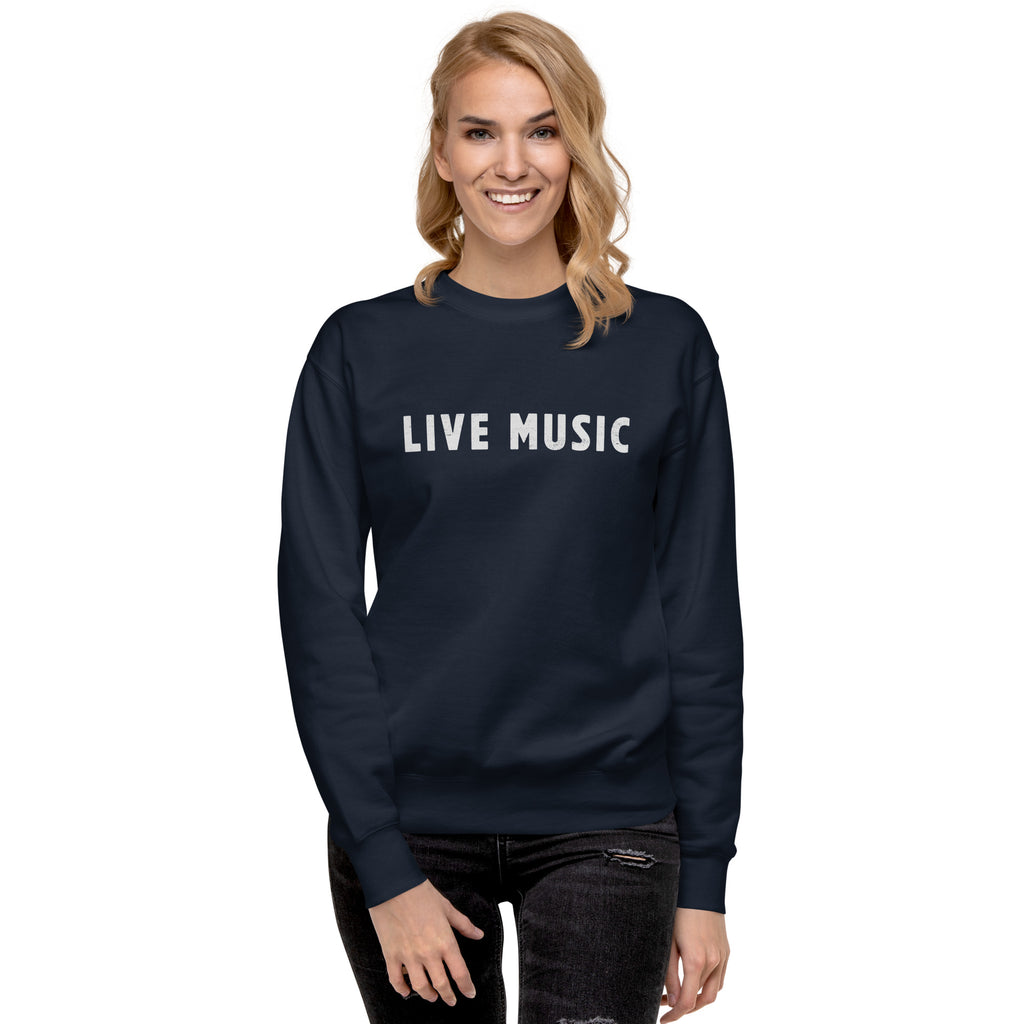 Live Music vintage graphic, printed on a SodaPop Cool crew sweatshirt.