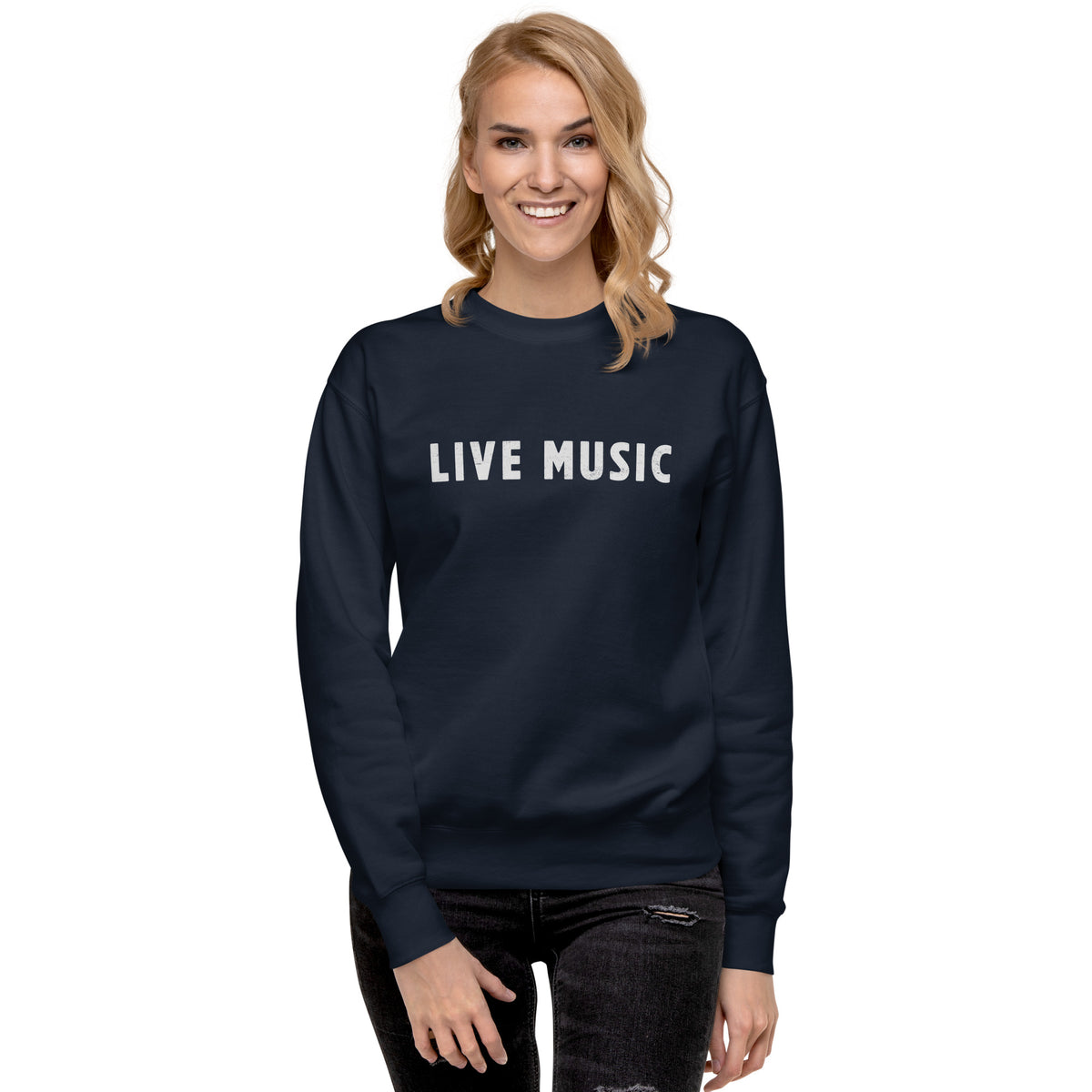 Live Music vintage graphic, printed on a SodaPop Cool crew sweatshirt.