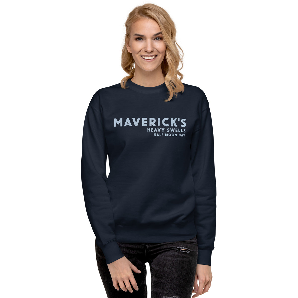 Maverick's Surfing California vintage graphic, printed on a SodaPop Cool crew sweatshirt.