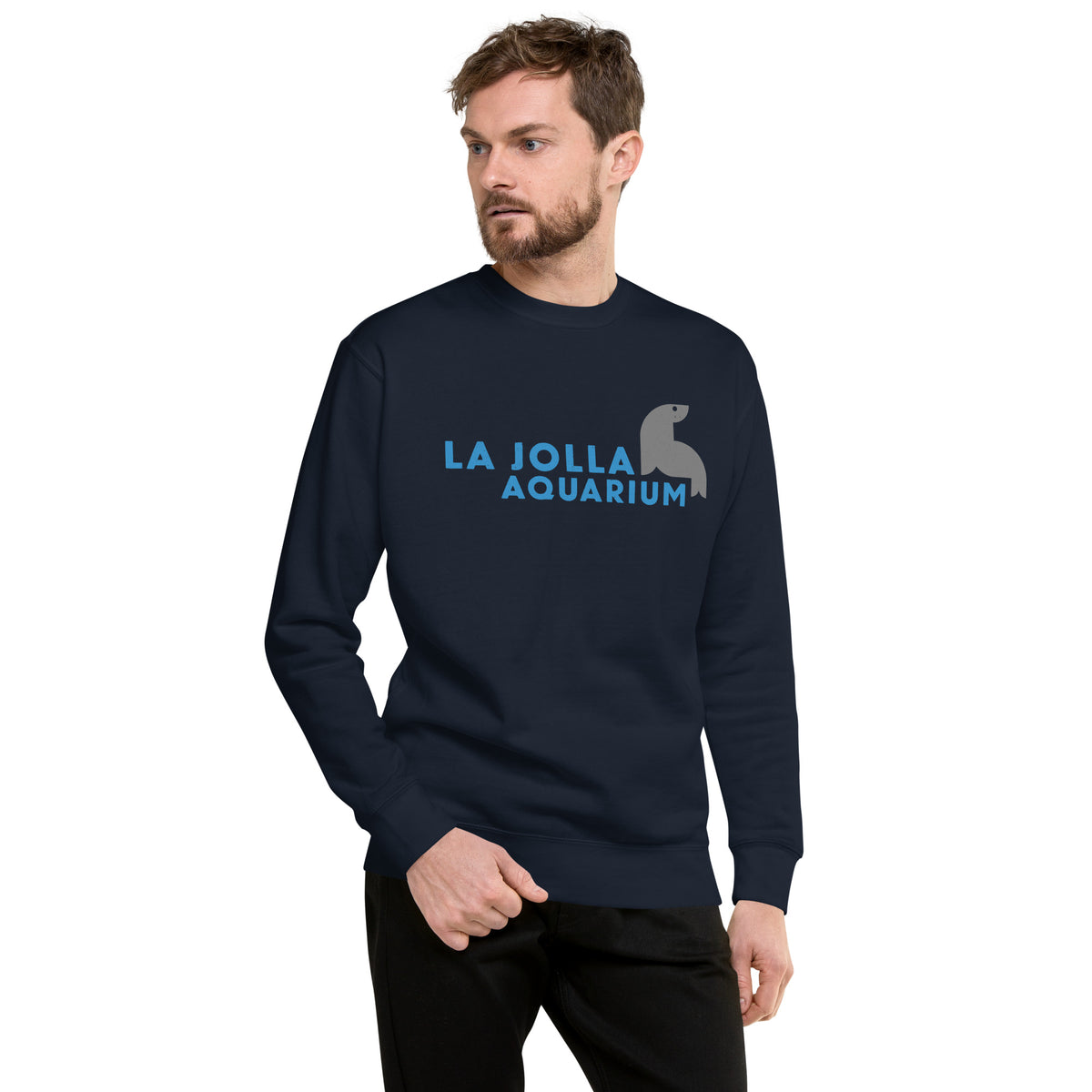 La Jolla Aquarium vintage graphic, printed on a SodaPop Cool crew sweatshirt.