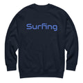 Surfing vintage graphic, printed on a SodaPop Cool crew sweatshirt.