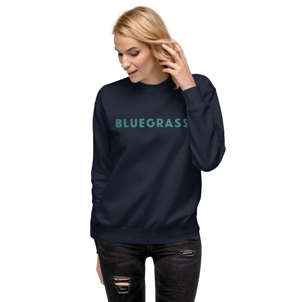Bluegrass vintage graphic, printed on a SodaPop Cool crew sweatshirt.