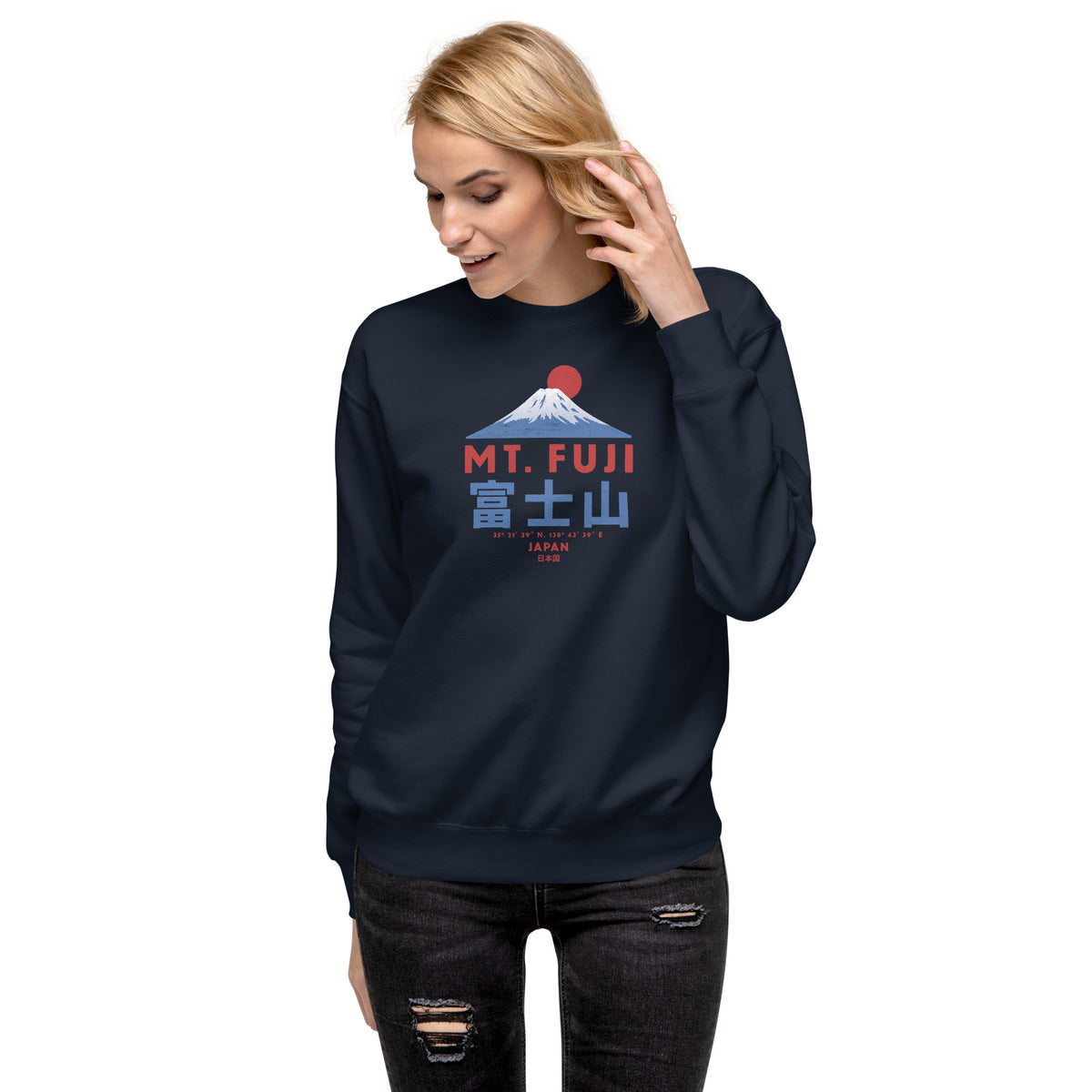 Mt. Fuji Japan vintage graphic, printed on a SodaPop Cool crew sweatshirt.