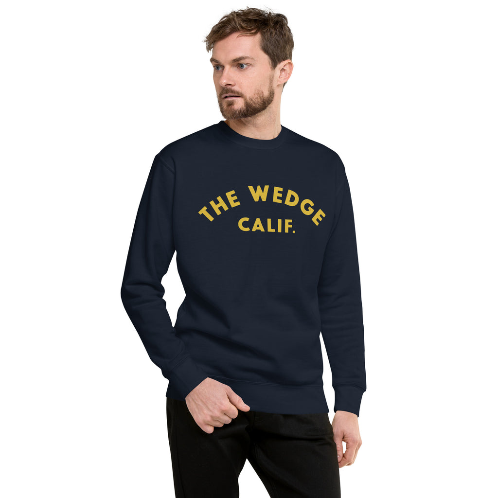 "The Wedge" in classic California surf lettering, printed on a SodaPop Cool crew sweatshirt.