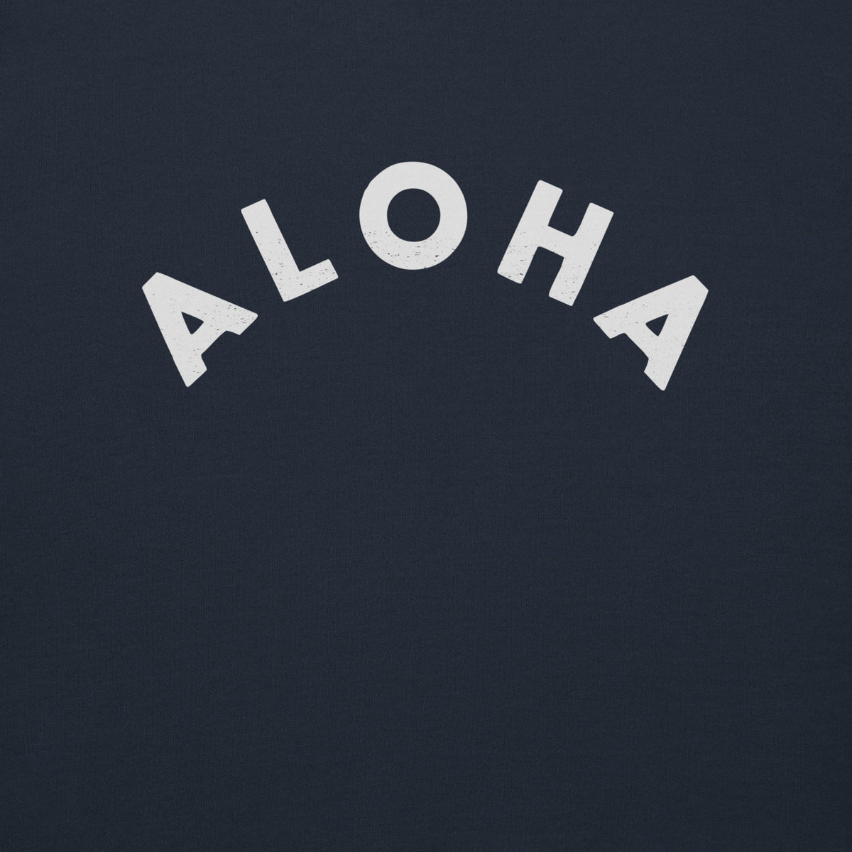 "Aloha" in clean vintage Hawaiian lettering, printed on a SodaPop Cool crew sweatshirt.