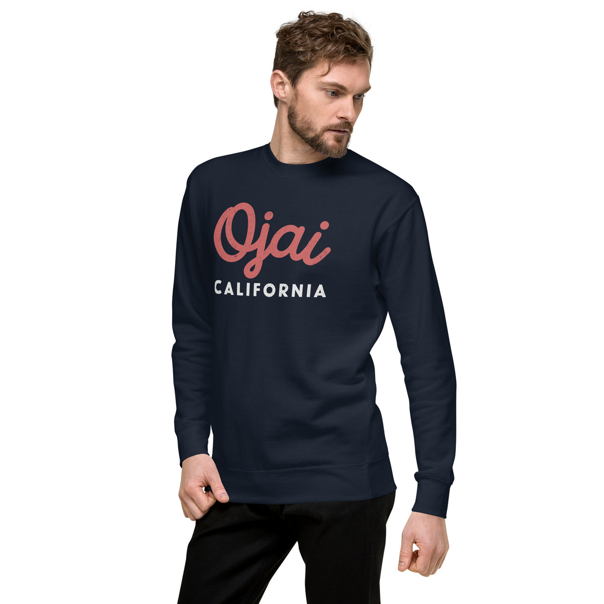 "Ojai California" in classic vintage lettering, printed on a SodaPop Cool crew sweatshirt.