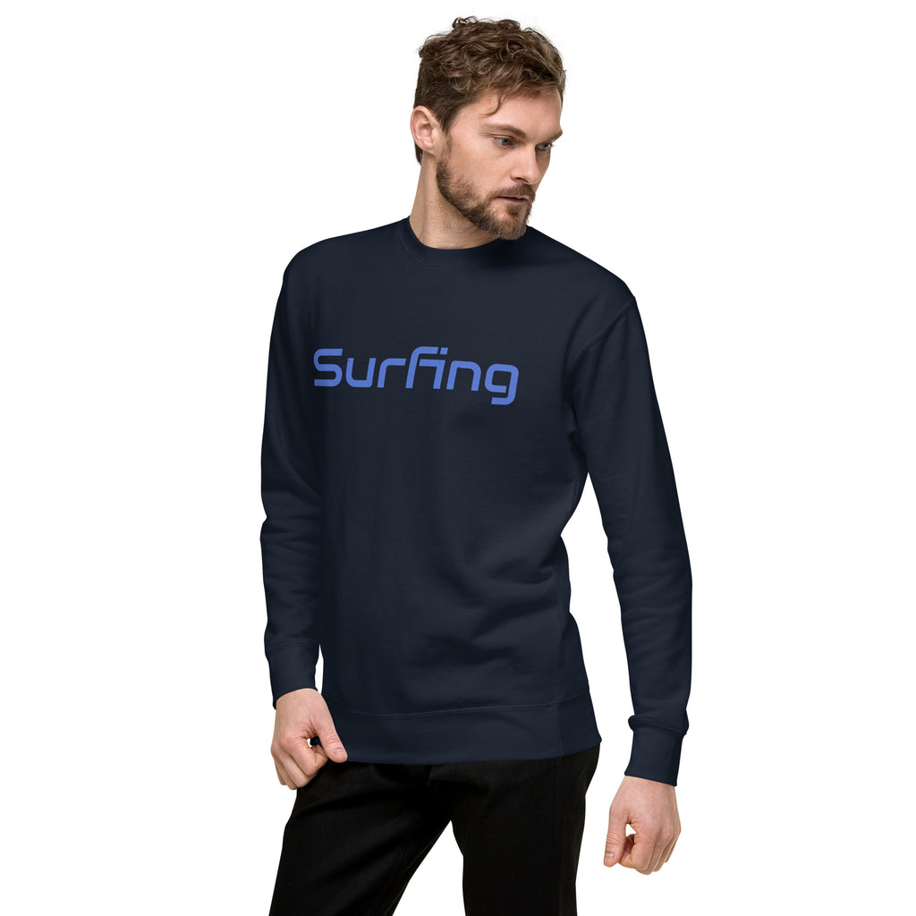 Surfing vintage graphic, printed on a SodaPop Cool crew sweatshirt.
