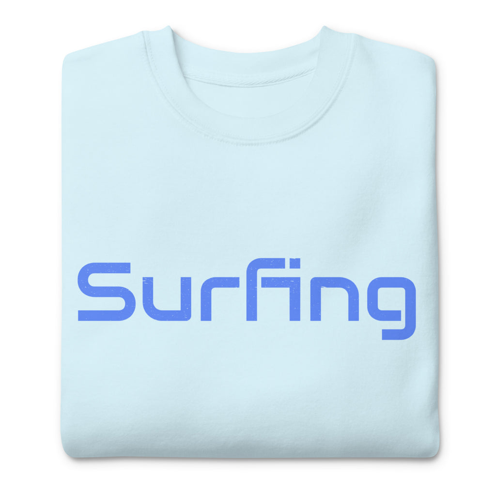 Surfing vintage graphic, printed on a SodaPop Cool crew sweatshirt.