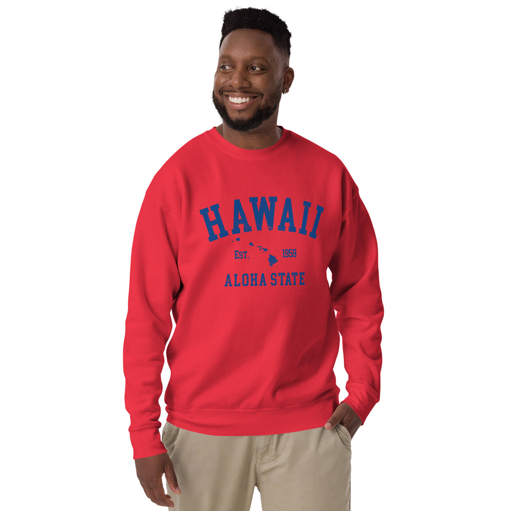 Aloha State of Hawaii vintage graphic, printed on a SodaPop Cool crew sweatshirt.