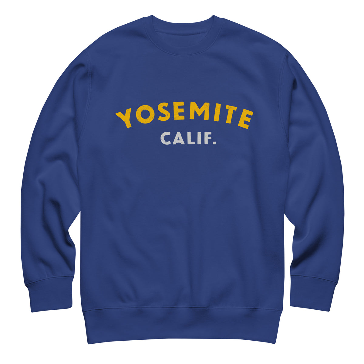 "Yosemite National Park" in vintage park-service lettering, printed on a SodaPop Cool crew sweatshirt.
