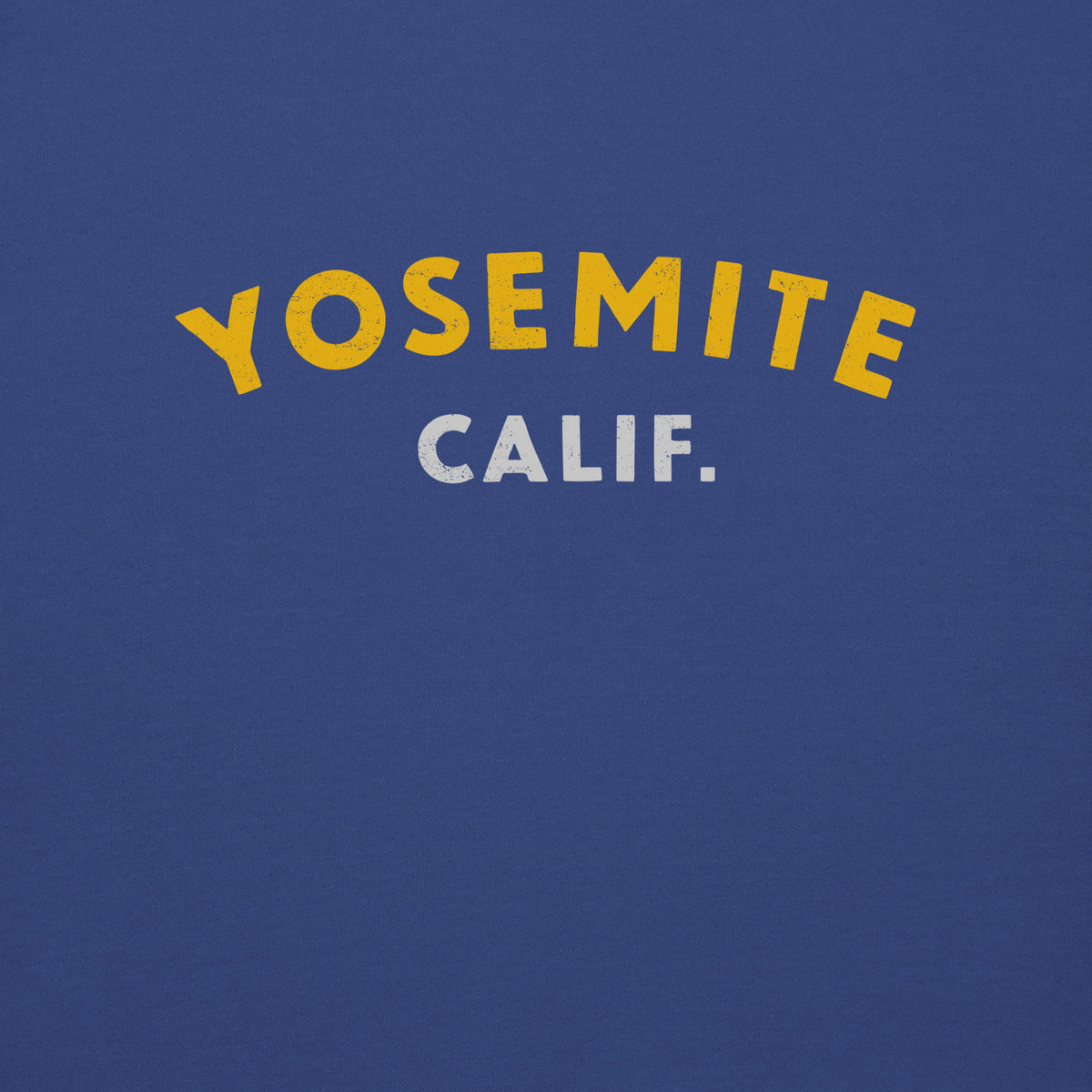 "Yosemite National Park" in vintage park-service lettering, printed on a SodaPop Cool crew sweatshirt.