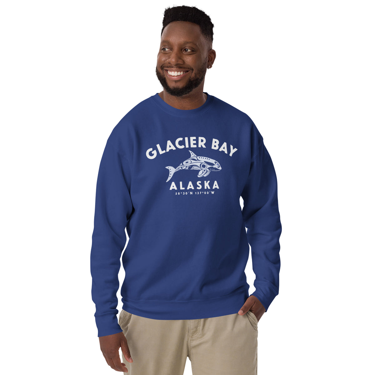 Glacier Bay Alaska Park Orca vintage graphic, printed on a SodaPop Cool crew sweatshirt.