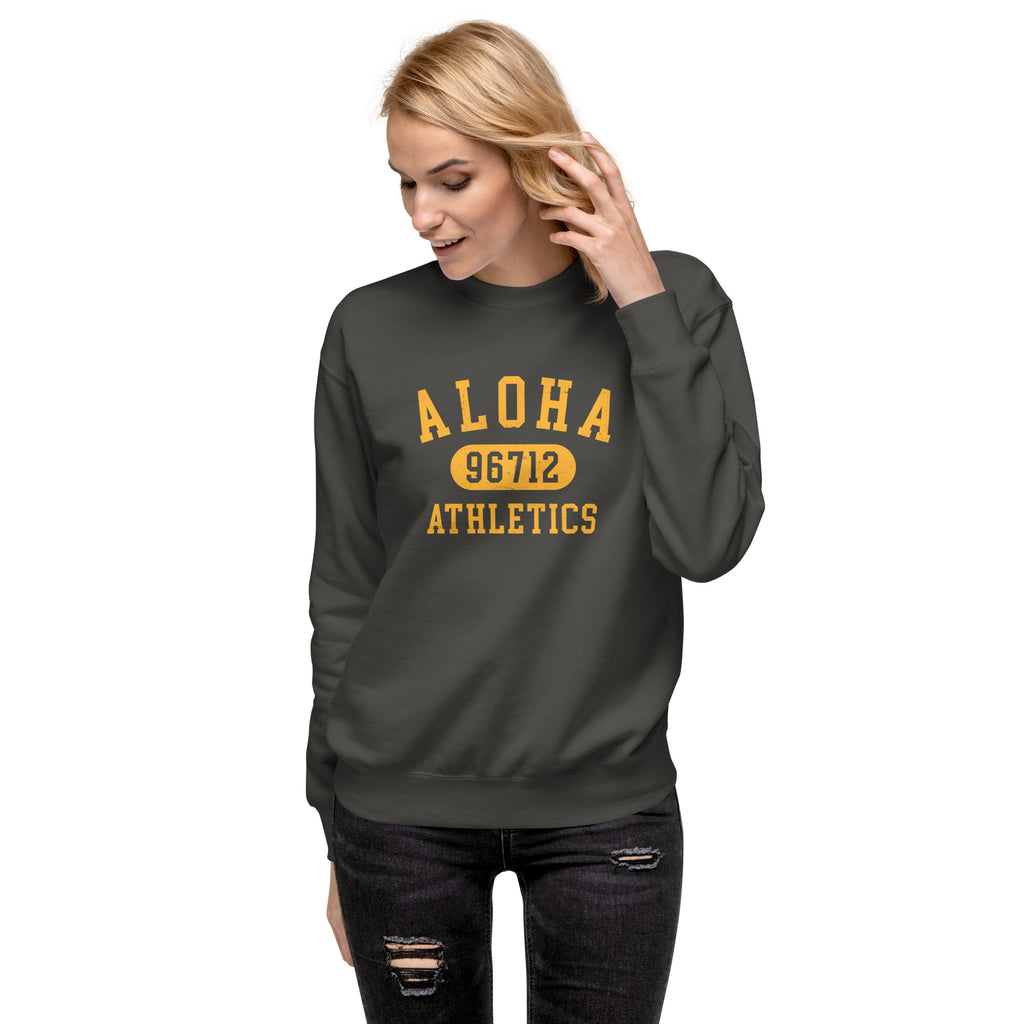 Aloha Hawaii Athletics 96712 vintage graphic, printed on a SodaPop Cool crew sweatshirt.