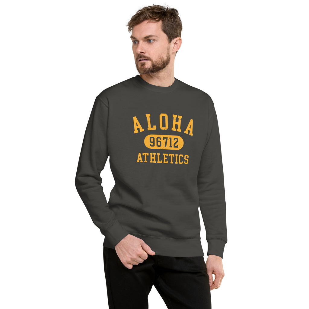 Aloha Hawaii Athletics 96712 vintage graphic, printed on a SodaPop Cool crew sweatshirt.