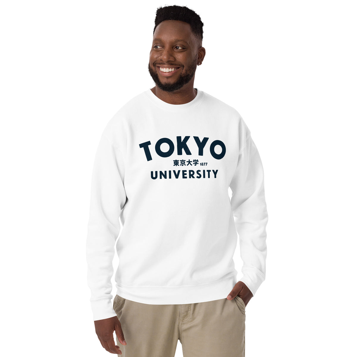 "Tokyo University" in classic collegiate lettering with Japanese script, printed on a SodaPop Cool crew sweatshirt.