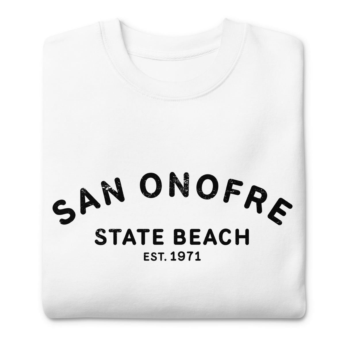 San Onofre Beach California vintage graphic, printed on a SodaPop Cool crew sweatshirt.