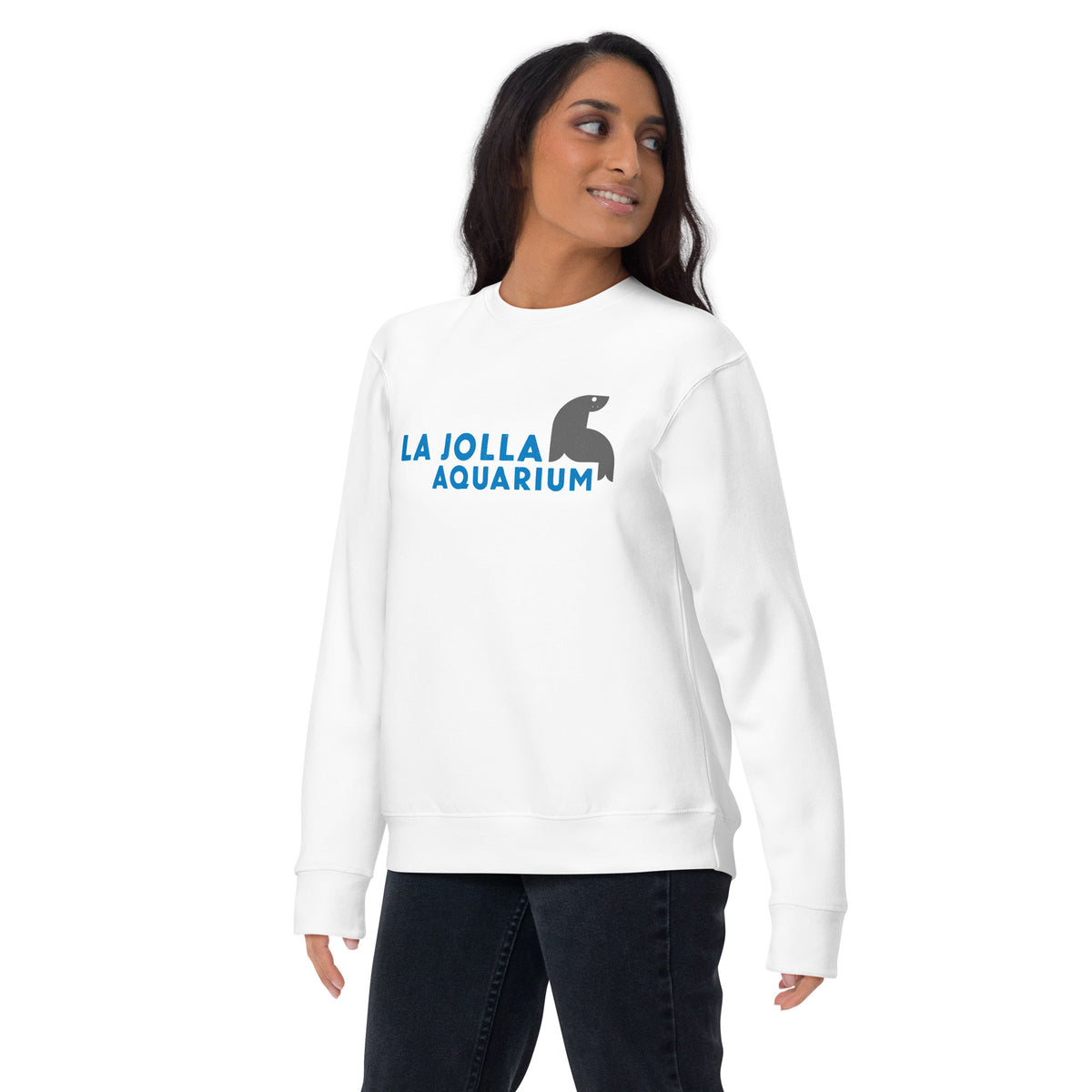 La Jolla Aquarium vintage graphic, printed on a SodaPop Cool crew sweatshirt.