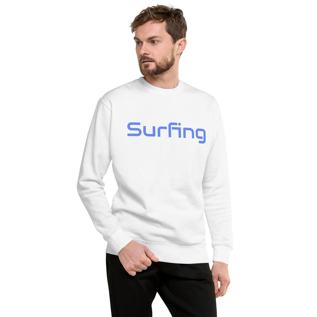 Surfing vintage graphic, printed on a SodaPop Cool crew sweatshirt.