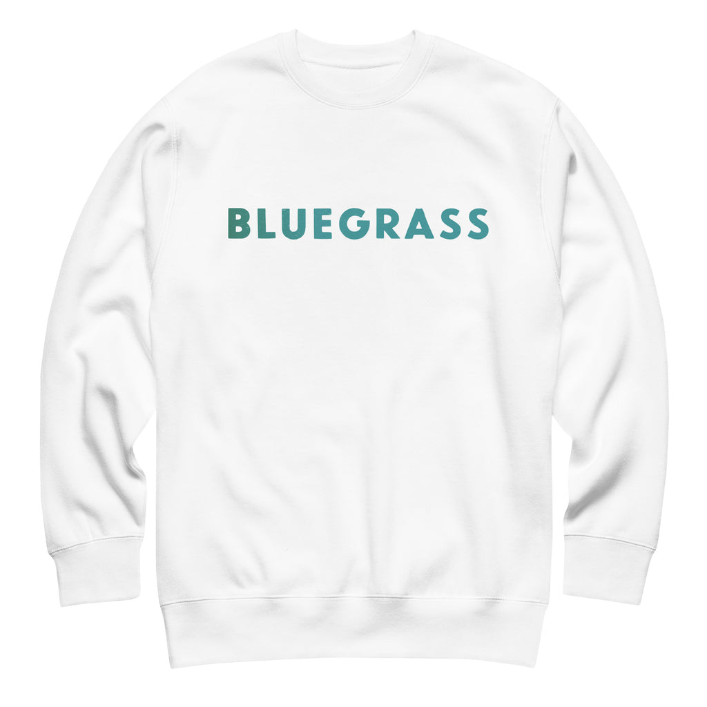 Bluegrass vintage graphic, printed on a SodaPop Cool crew sweatshirt.