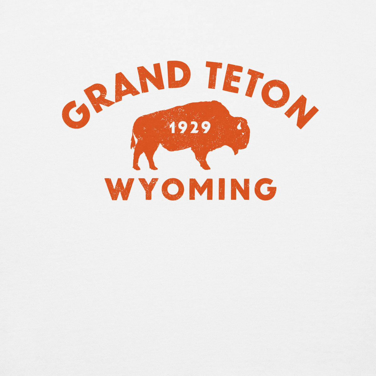 Bison in front of Grand Teton rock formations, vintage national park poster styling, printed on a SodaPop Cool crew sweatshirt.