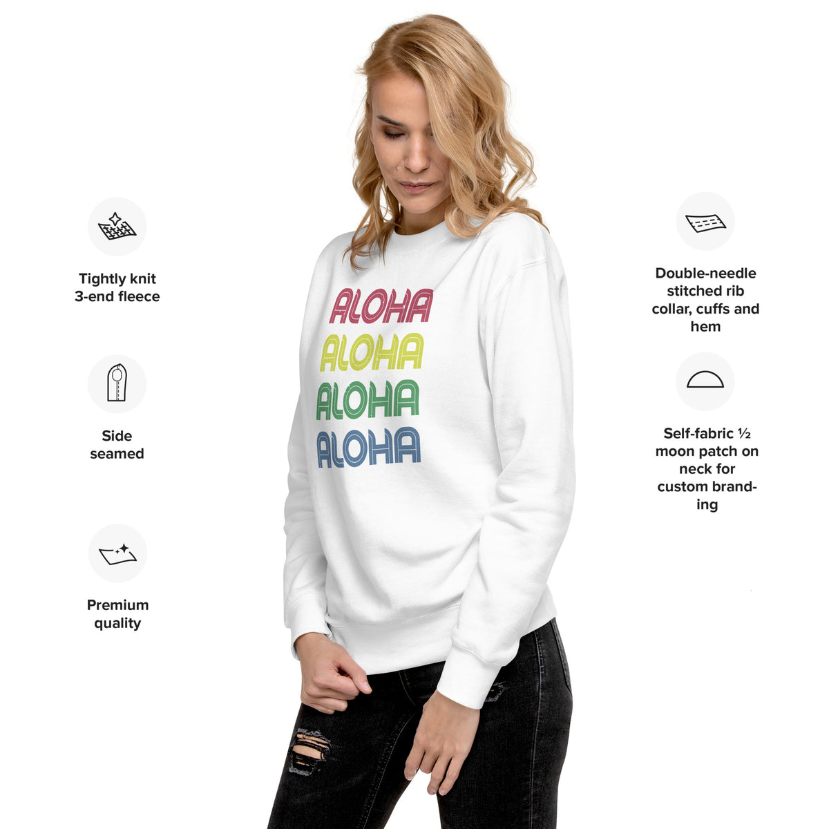 Aloha Hawaii Colors x 4 vintage graphic, printed on a SodaPop Cool crew sweatshirt.