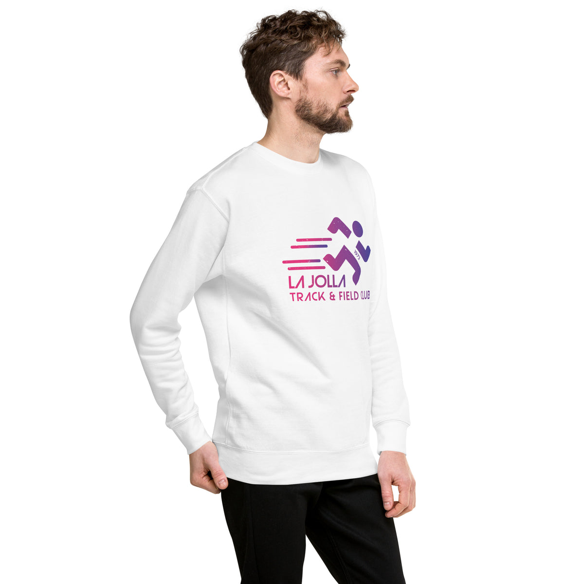 La Jolla Track & Field California vintage graphic, printed on a SodaPop Cool crew sweatshirt.