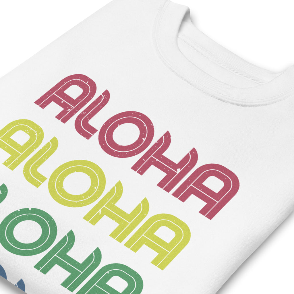 Aloha Hawaii Colors x 4 vintage graphic, printed on a SodaPop Cool crew sweatshirt.