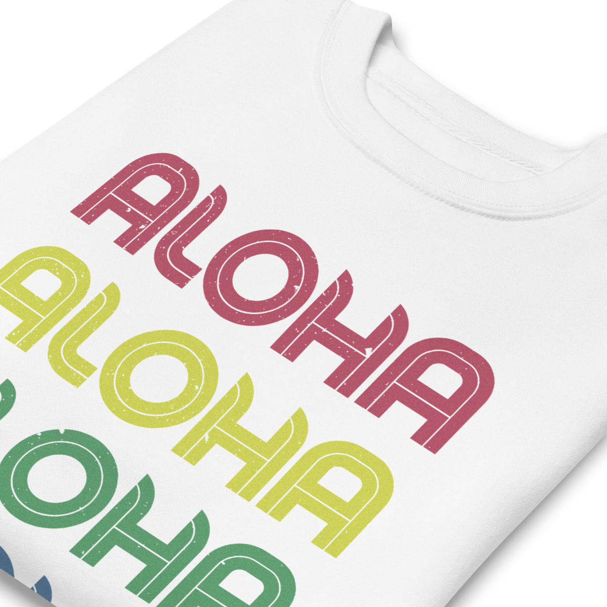 Aloha Hawaii Colors x 4 vintage graphic, printed on a SodaPop Cool crew sweatshirt.