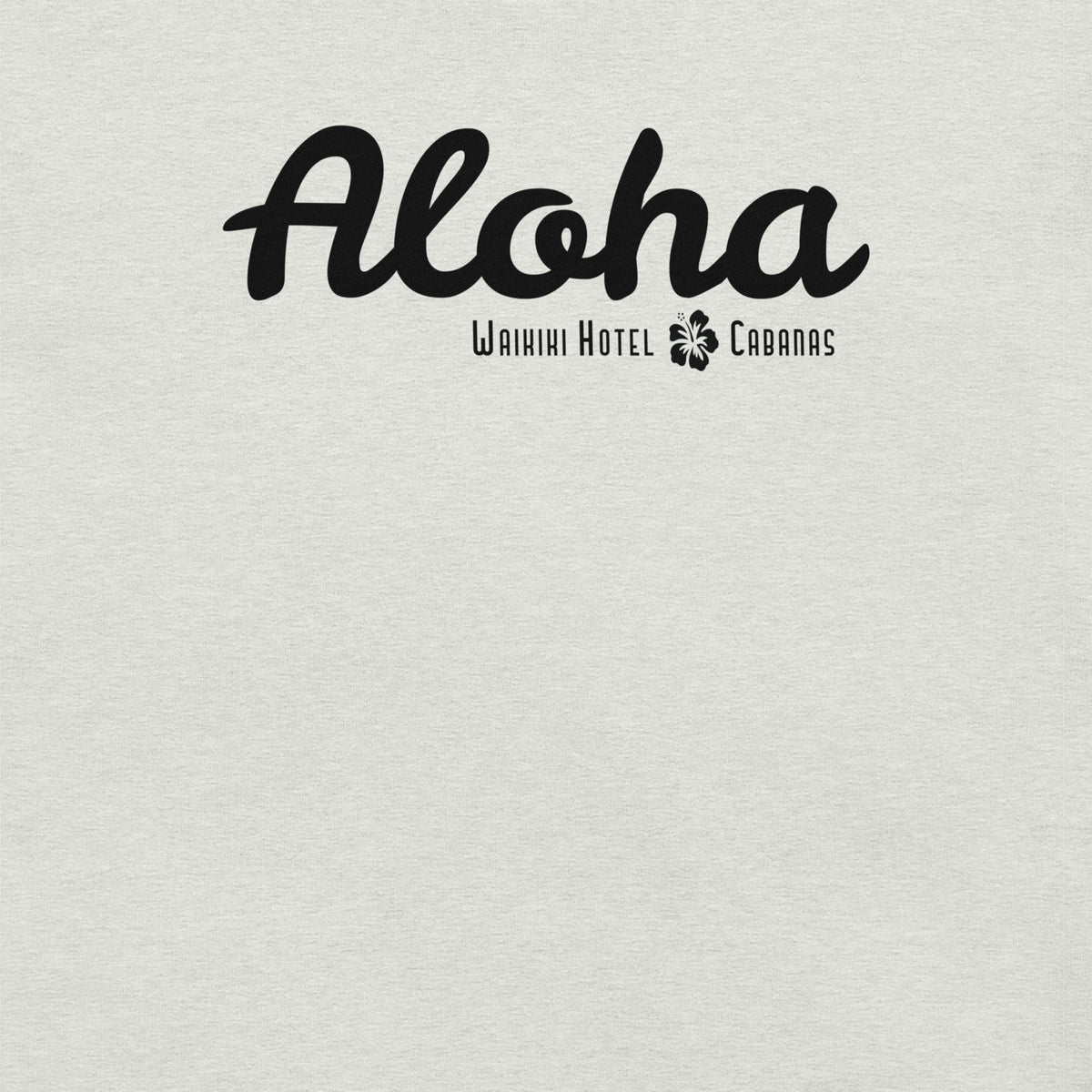 "Waikiki Hotel &amp; Cabanas" in vintage Hawaiian resort lettering, printed on a SodaPop Cool t-shirt.
