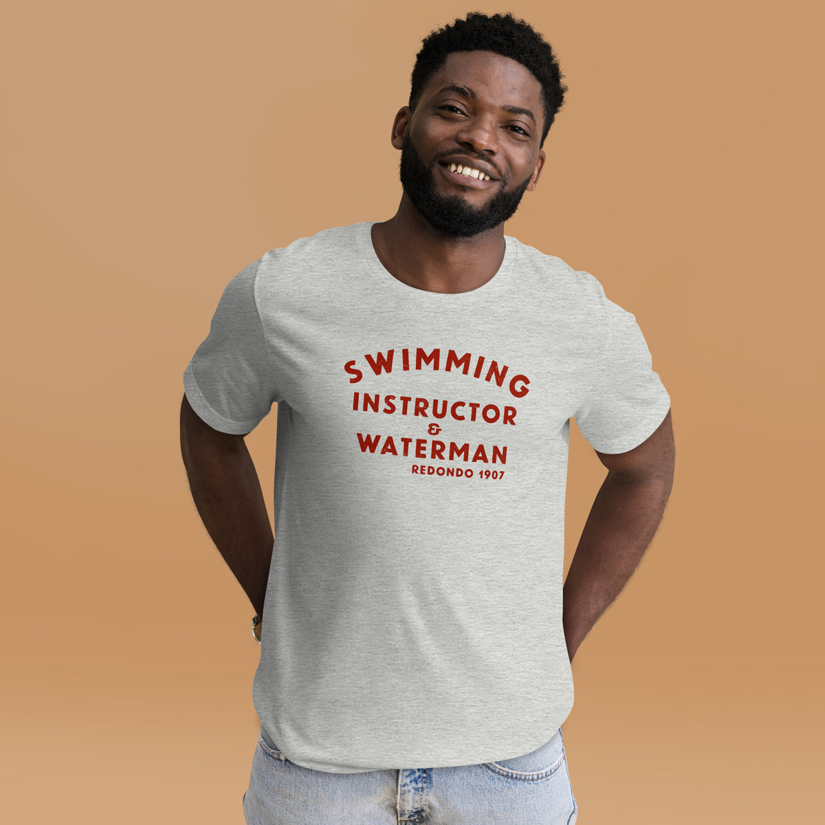 Swimming Instructor & Waterman California vintage graphic, printed on a SodaPop Cool t-shirt.